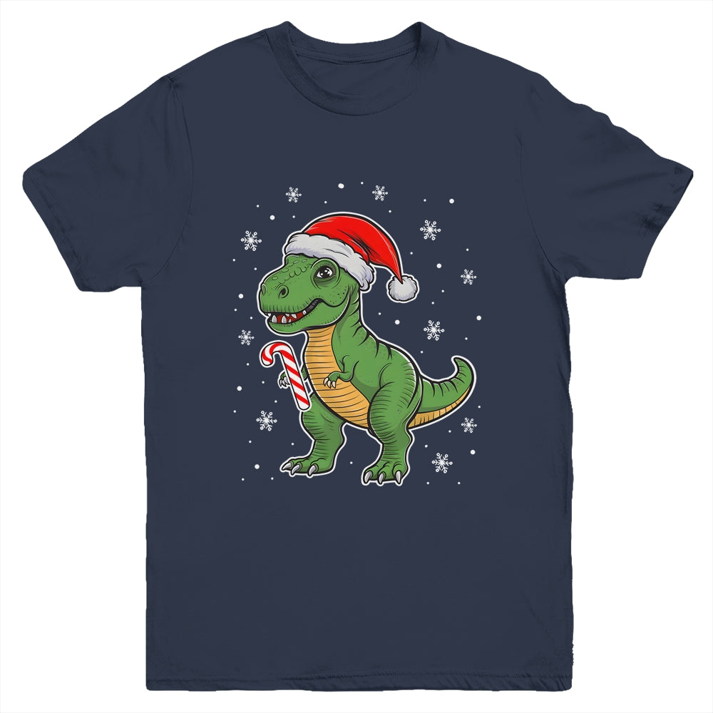Dinosaur Santa Hat Funny Christmas Boys Dinosaur T-Rex Lover Youth Shirt | teecentury