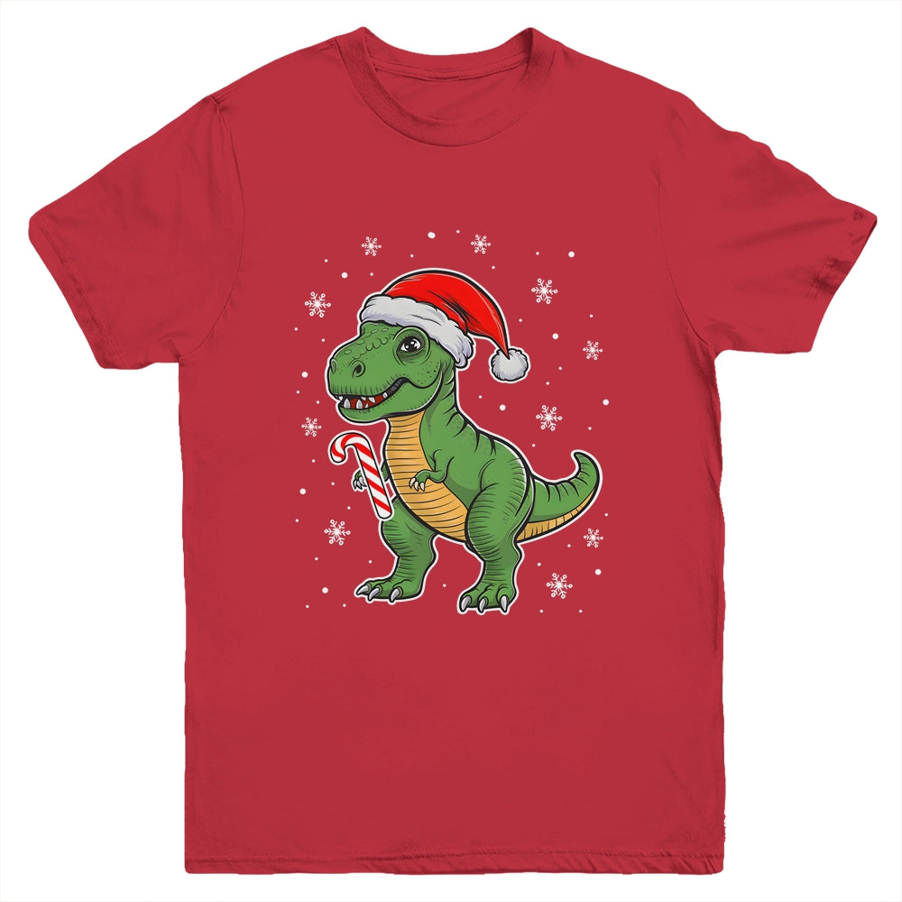 Dinosaur Santa Hat Funny Christmas Boys Dinosaur T-Rex Lover Youth Shirt | teecentury