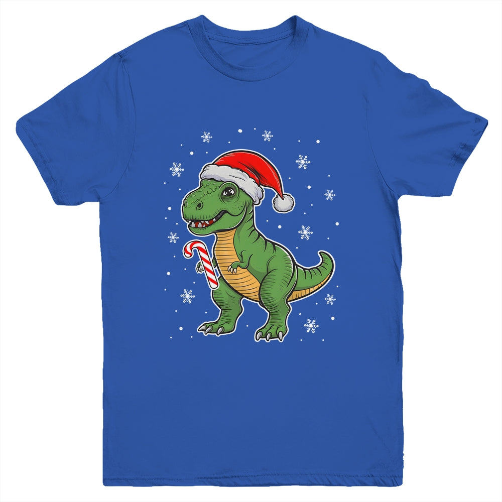 Dinosaur Santa Hat Funny Christmas Boys Dinosaur T-Rex Lover Youth Shirt | teecentury