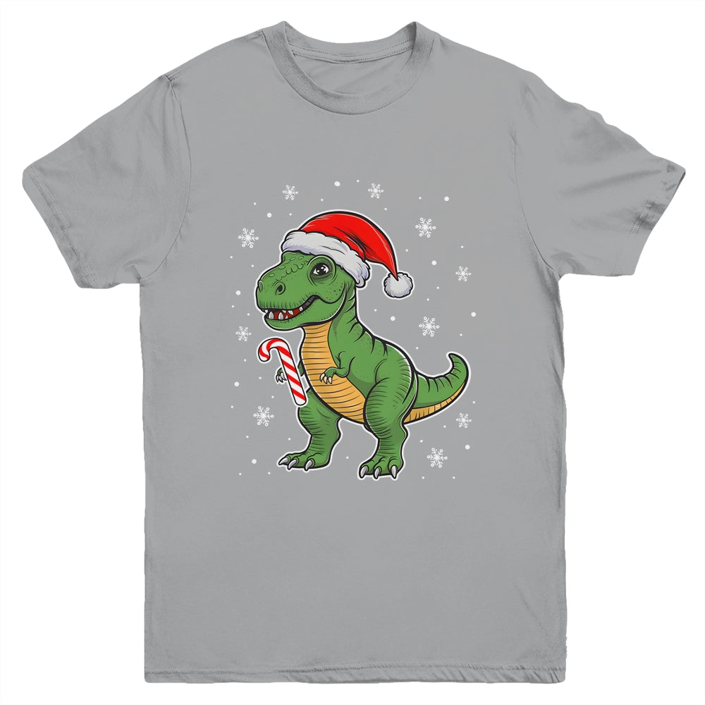 Dinosaur Santa Hat Funny Christmas Boys Dinosaur T-Rex Lover Youth Shirt | teecentury