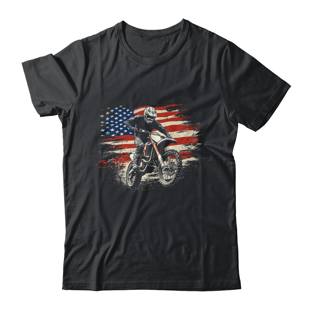 Dirt Bike American Flag Motocross Biker Vintage USA Shirt & Hoodie | teecentury