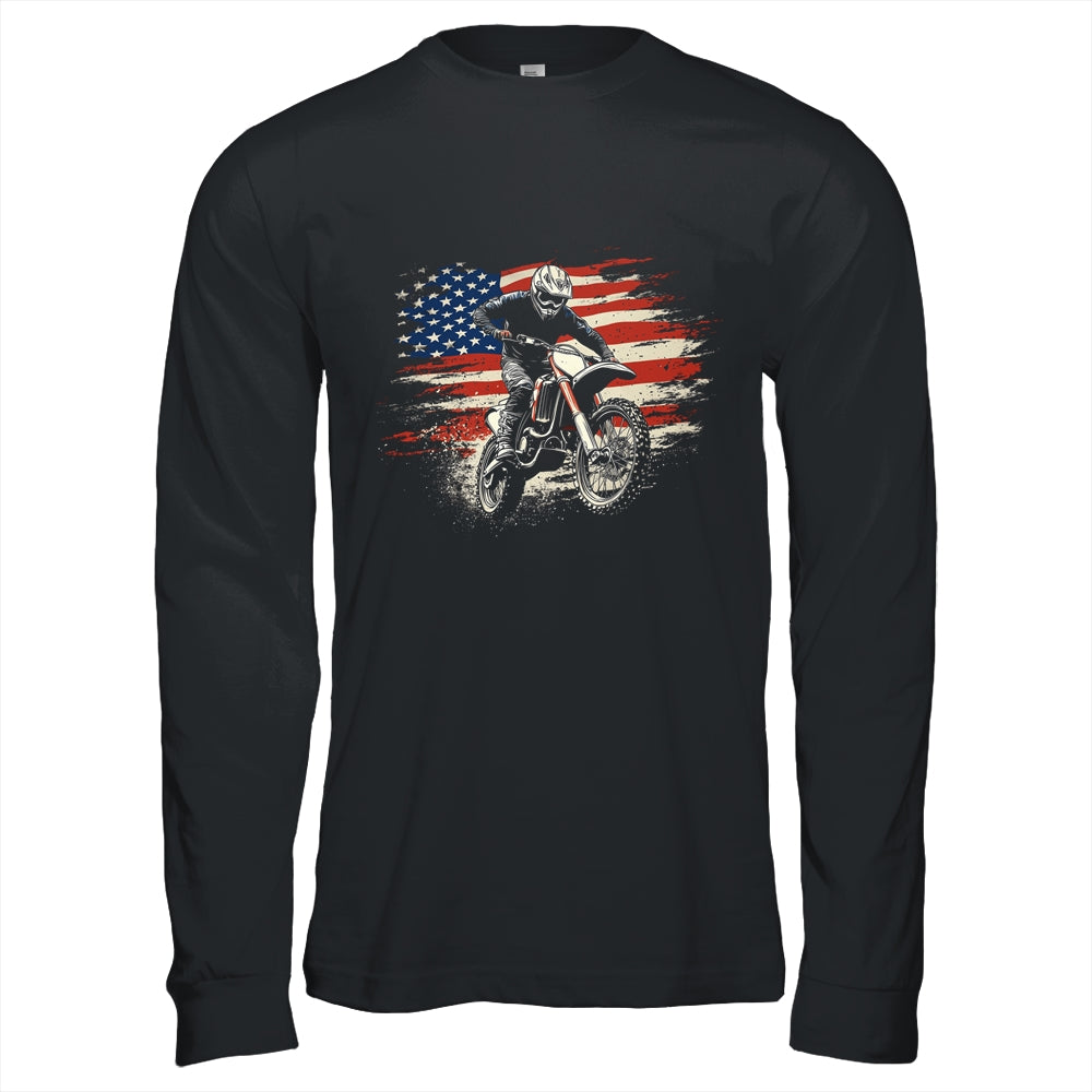 Dirt Bike American Flag Motocross Biker Vintage USA Shirt & Hoodie | teecentury