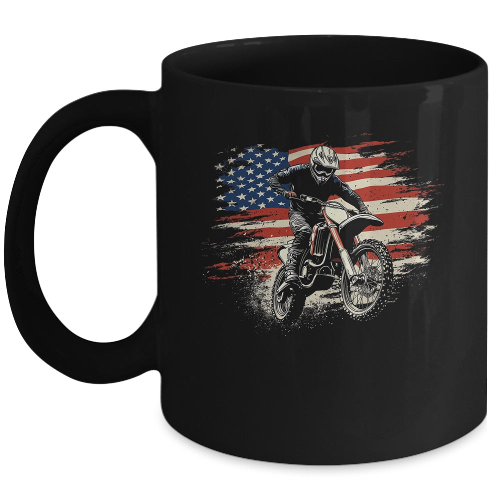 Dirt Bike American Flag Motocross Biker Vintage USA Mug | teecentury