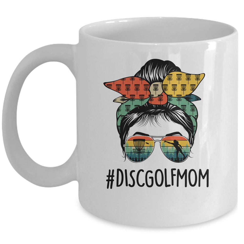 Disc Golf Mom Life Messy Bun Hair Glasses For Women Vintage Mug | teecentury