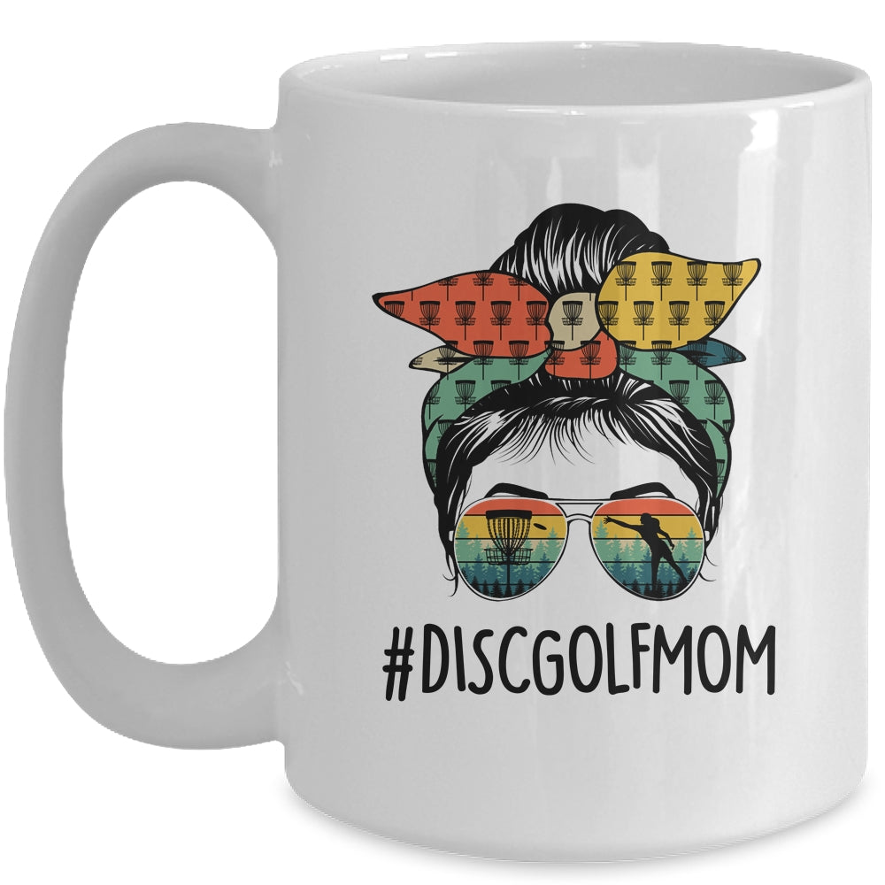 Disc Golf Mom Life Messy Bun Hair Glasses For Women Vintage Mug | teecentury