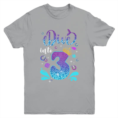Dive Into 3 Birthday Decorations Girl 3rd Birthday Mermaid Youth Shirt | teecentury