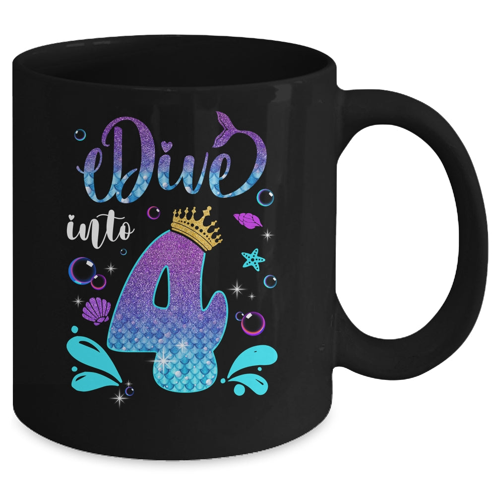 Dive Into 4 Birthday Decorations Girl 4th Birthday Mermaid Mug | teecentury