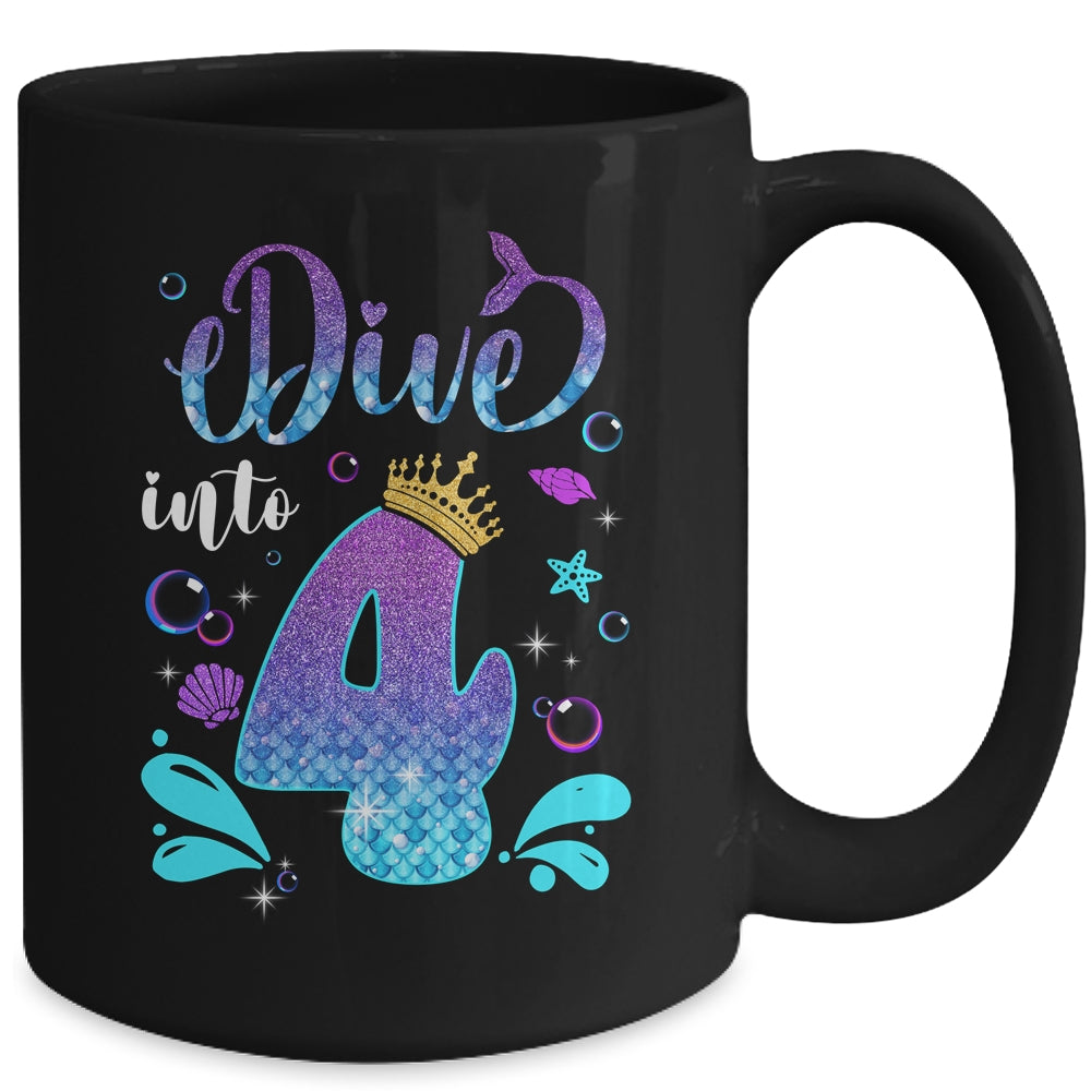 Dive Into 4 Birthday Decorations Girl 4th Birthday Mermaid Mug | teecentury