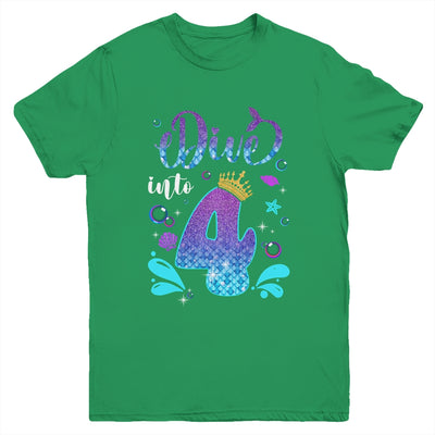 Dive Into 4 Birthday Decorations Girl 4th Birthday Mermaid Youth Shirt | teecentury