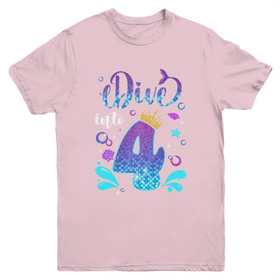 Dive Into 4 Birthday Decorations Girl 4th Birthday Mermaid Youth Shirt | teecentury