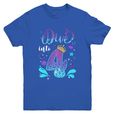 Dive Into 4 Birthday Decorations Girl 4th Birthday Mermaid Youth Shirt | teecentury