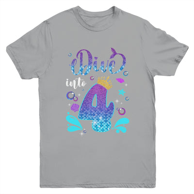 Dive Into 4 Birthday Decorations Girl 4th Birthday Mermaid Youth Shirt | teecentury