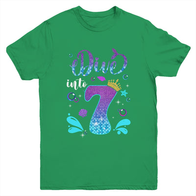 Dive Into 7 Birthday Decorations Girl 7th Birthday Mermaid Youth Shirt | teecentury