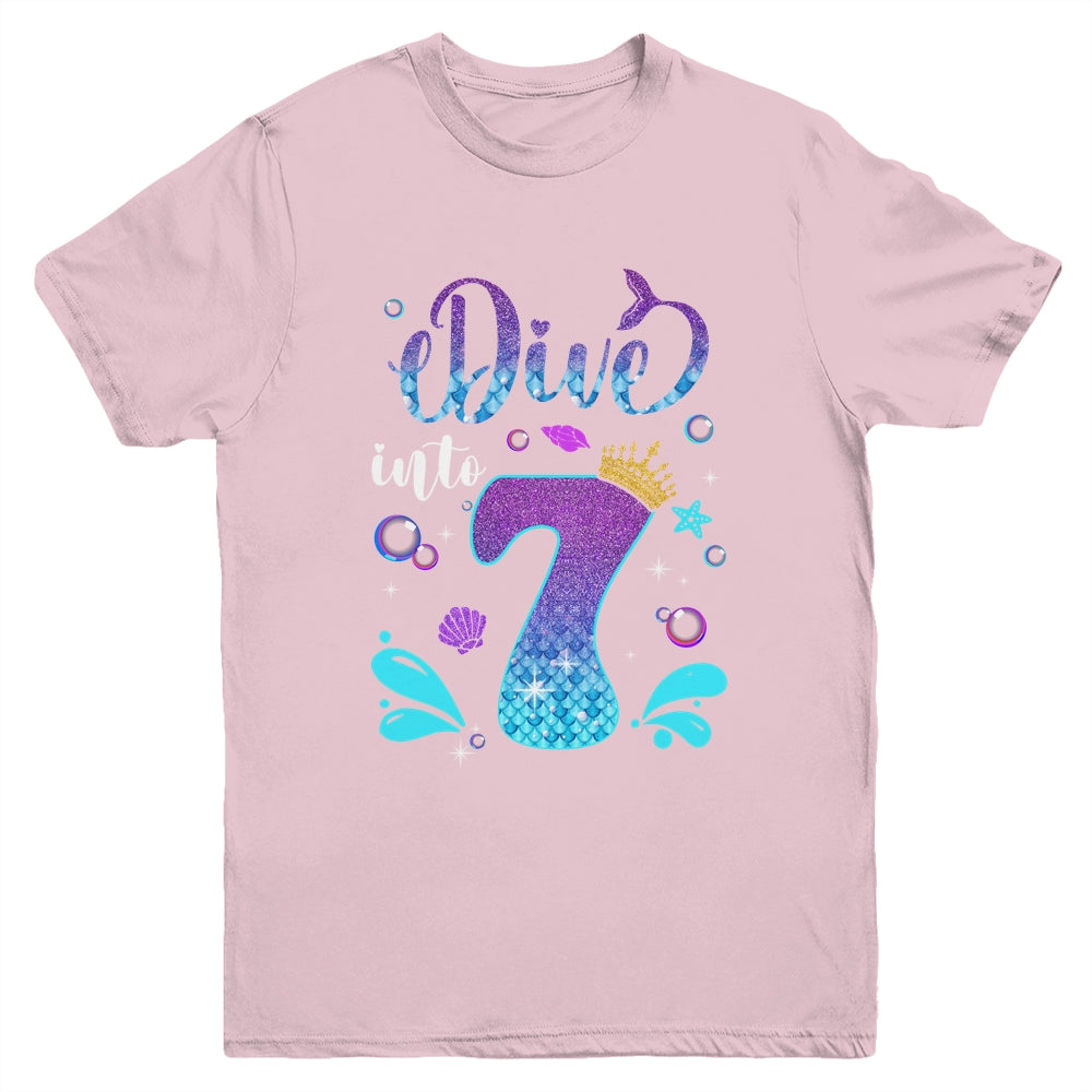 Dive Into 7 Birthday Decorations Girl 7th Birthday Mermaid Youth Shirt | teecentury