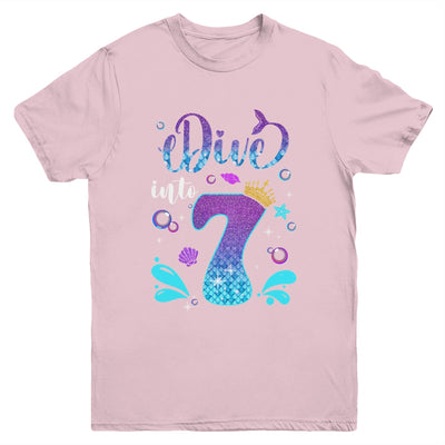 Dive Into 7 Birthday Decorations Girl 7th Birthday Mermaid Youth Shirt | teecentury