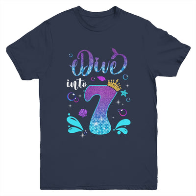 Dive Into 7 Birthday Decorations Girl 7th Birthday Mermaid Youth Shirt | teecentury