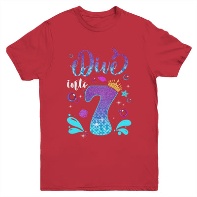 Dive Into 7 Birthday Decorations Girl 7th Birthday Mermaid Youth Shirt | teecentury