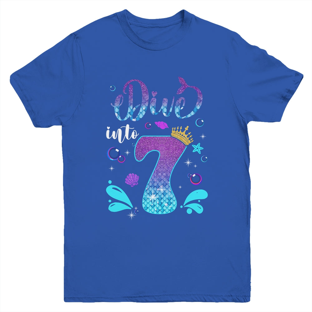 Dive Into 7 Birthday Decorations Girl 7th Birthday Mermaid Youth Shirt | teecentury