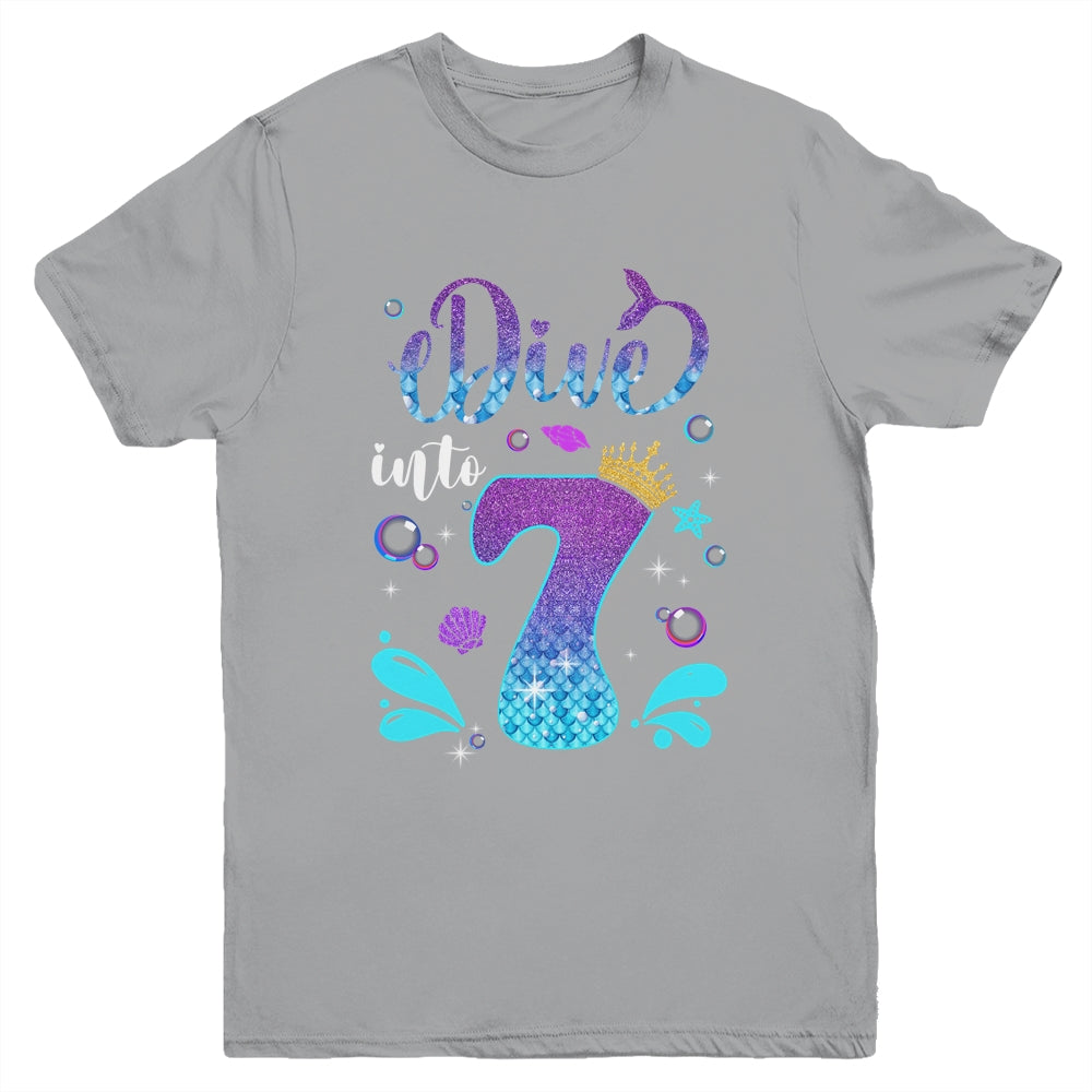 Dive Into 7 Birthday Decorations Girl 7th Birthday Mermaid Youth Shirt | teecentury