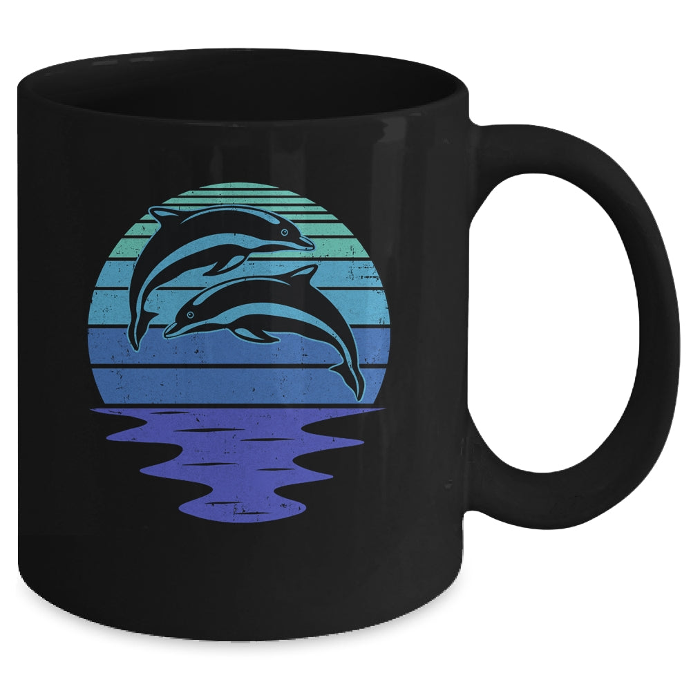 Dolphin Silhouette 70s Vintage Retro Sunset Dolphin Zookeep Mug | teecentury