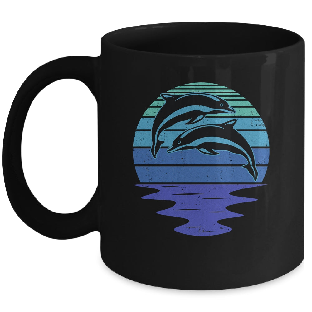 Dolphin Silhouette 70s Vintage Retro Sunset Dolphin Zookeep Mug | teecentury