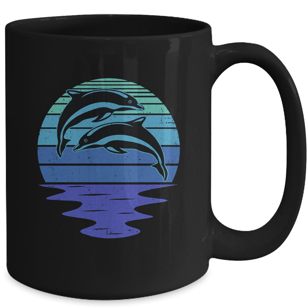Dolphin Silhouette 70s Vintage Retro Sunset Dolphin Zookeep Mug | teecentury