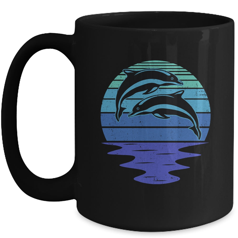 Dolphin Silhouette 70s Vintage Retro Sunset Dolphin Zookeep Mug | teecentury