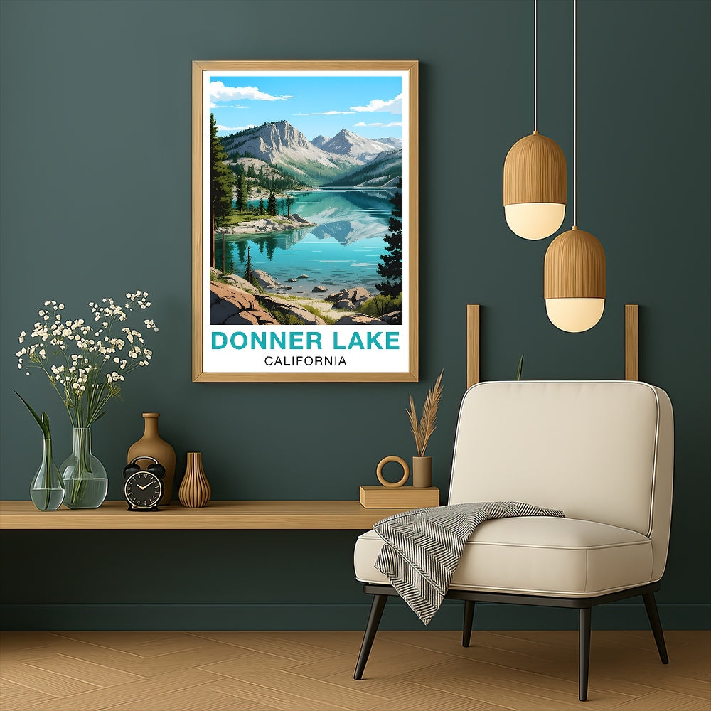 Donner Lake California Travel Poster Moraine Natural Scenic Souvenir Wall Art Landscape Print Painting For Home Room Living Room Office Bedroom Decor Unframed | teecentury