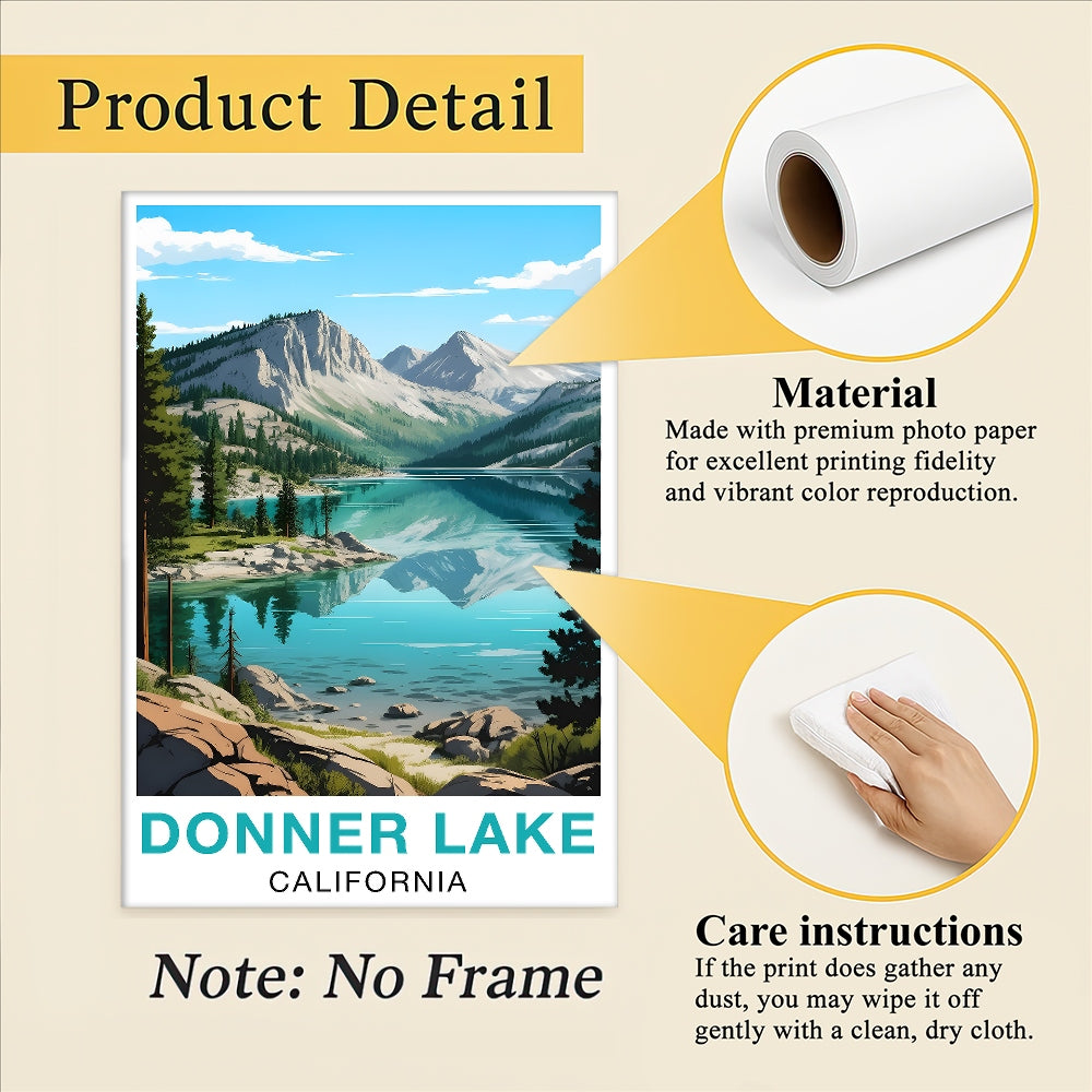 Donner Lake California Travel Poster Moraine Natural Scenic Souvenir Wall Art Landscape Print Painting For Home Room Living Room Office Bedroom Decor Unframed | teecentury