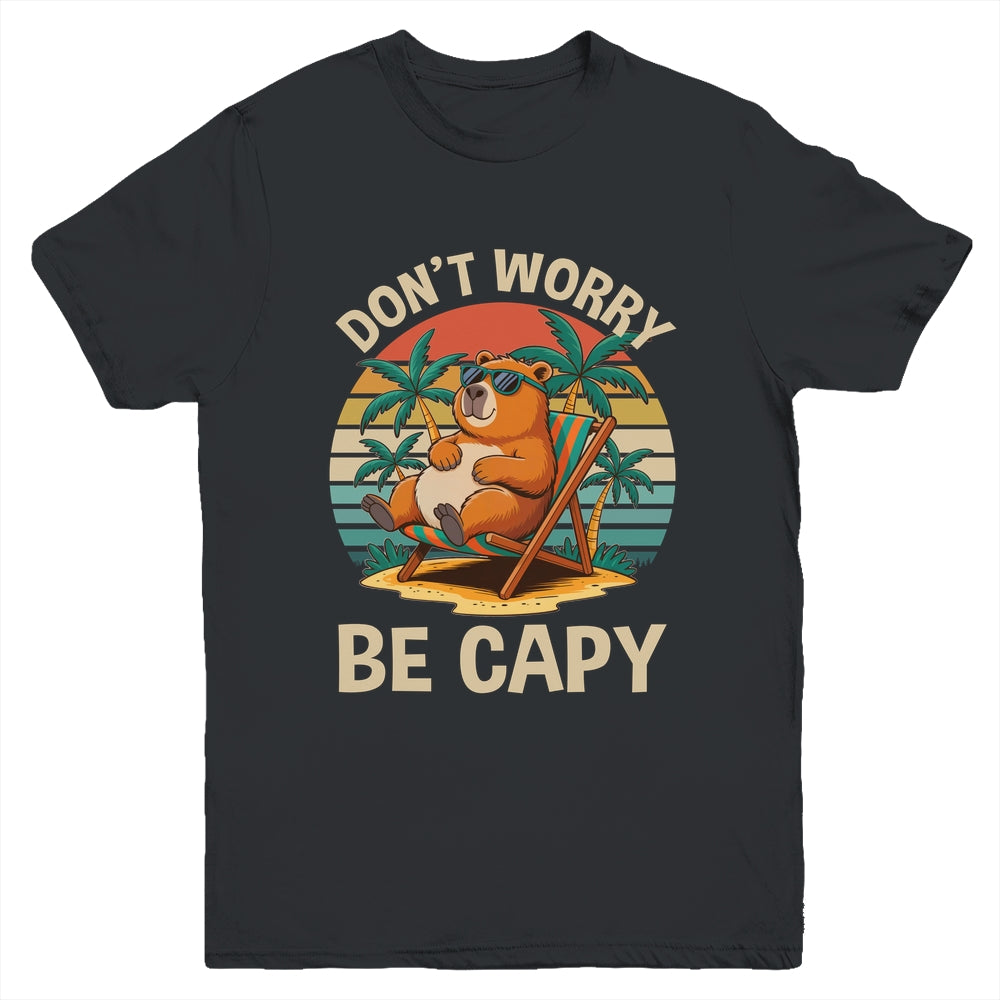 Dont Worry Be Capy Funny Capybara Retro Boys Girls Kids Youth Shirt | teecentury