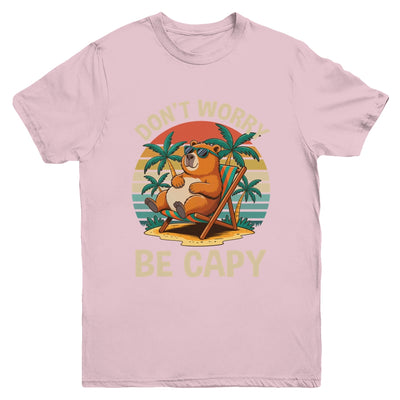 Dont Worry Be Capy Funny Capybara Retro Boys Girls Kids Youth Shirt | teecentury