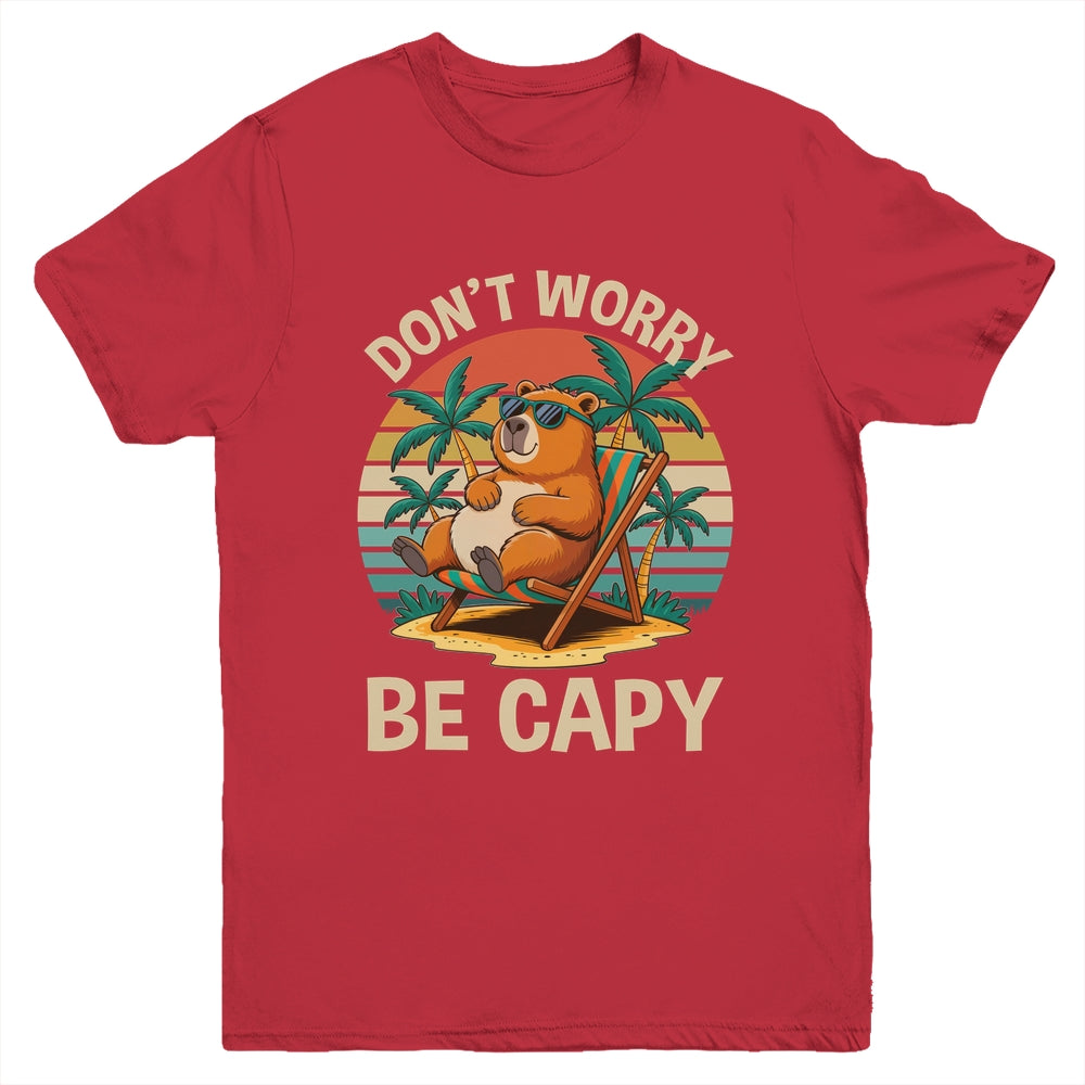 Dont Worry Be Capy Funny Capybara Retro Boys Girls Kids Youth Shirt | teecentury