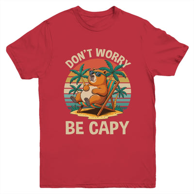 Dont Worry Be Capy Funny Capybara Retro Boys Girls Kids Youth Shirt | teecentury