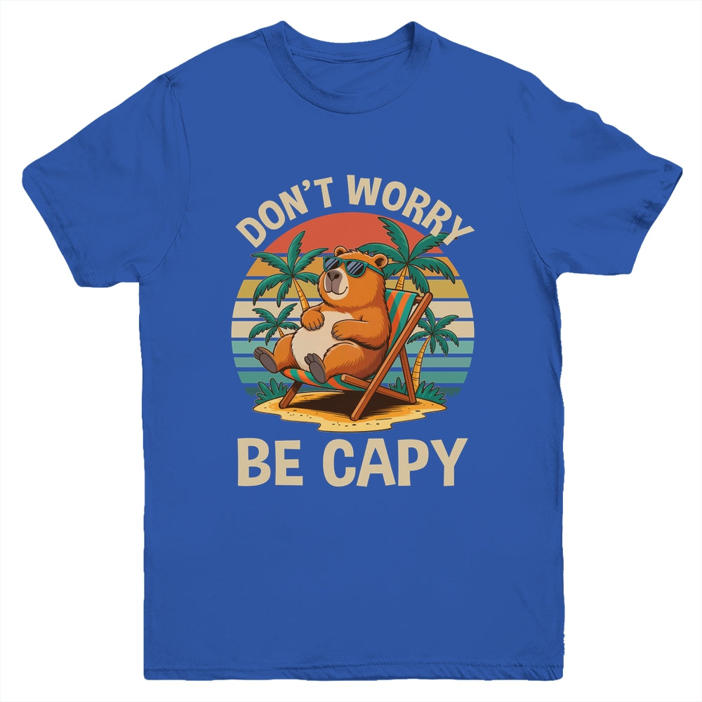 Dont Worry Be Capy Funny Capybara Retro Boys Girls Kids Youth Shirt | teecentury