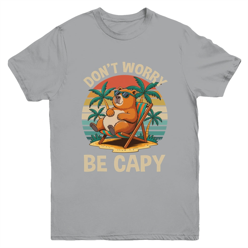 Dont Worry Be Capy Funny Capybara Retro Boys Girls Kids Youth Shirt | teecentury