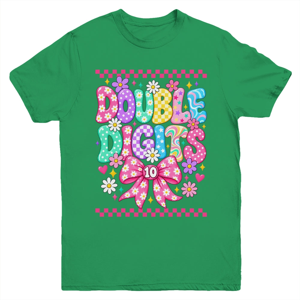 Double Digits It's My 10Th Birthday Girl Coquette Checkered Youth Shirt | teecentury