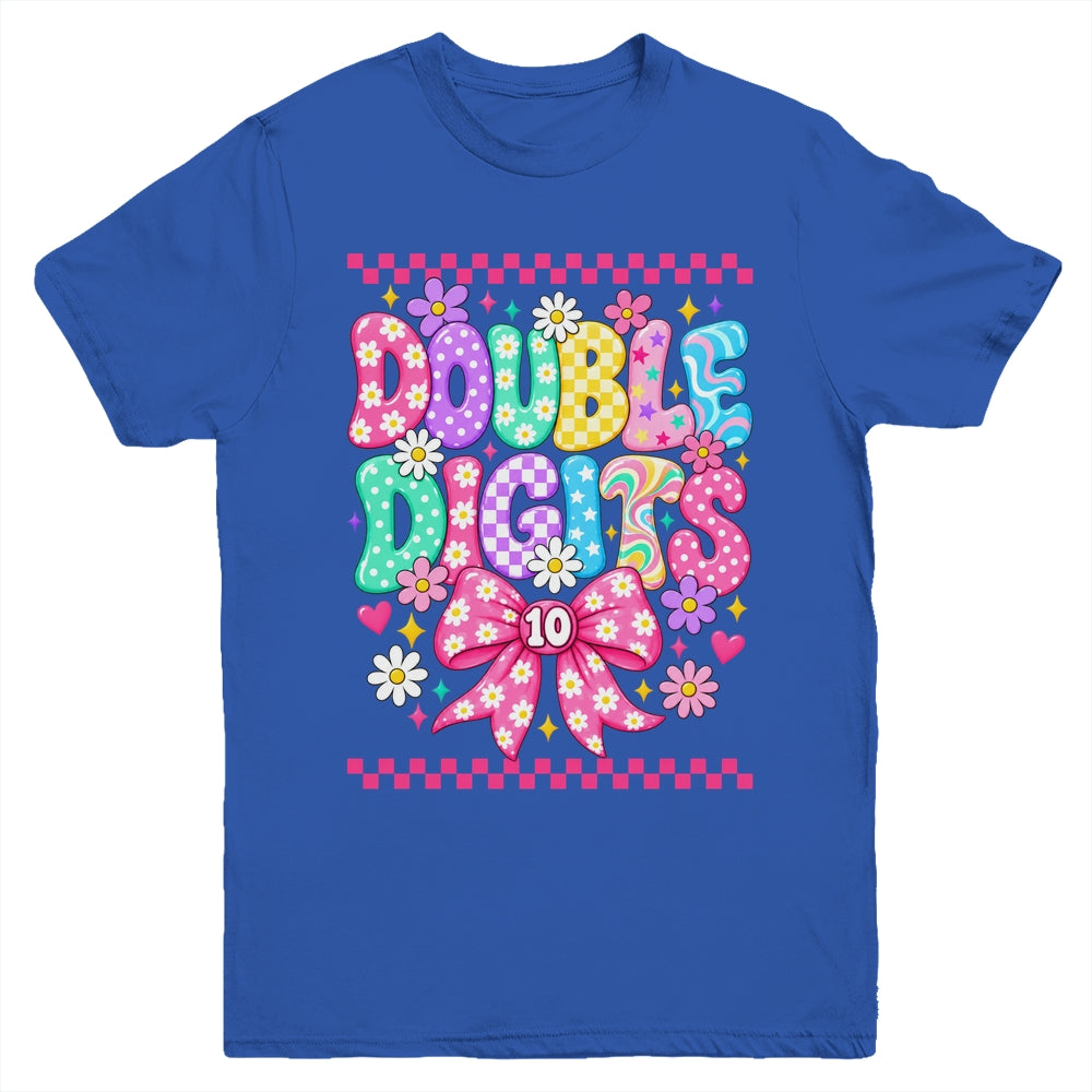 Double Digits It's My 10Th Birthday Girl Coquette Checkered Youth Shirt | teecentury