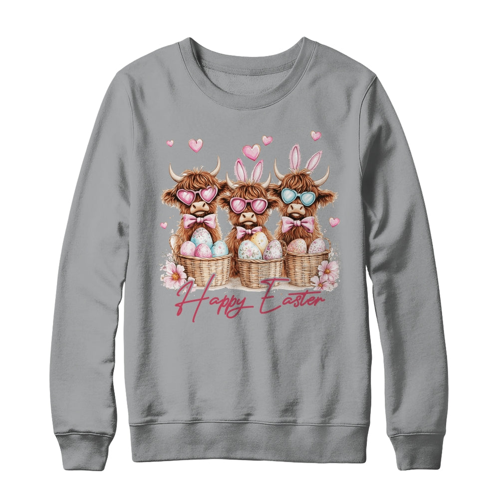 Easter Highland Cow Cute Cow Easter Retro Happy Easter Shirt & Sweatshirt | teecentury