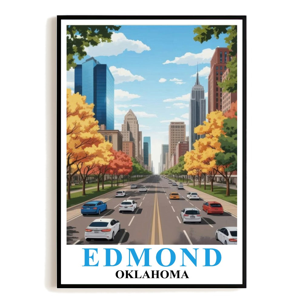 Edmond Oklahoma Vintage Travel Poster Iconic City Skyline Autumn Street Scene Souvenir Wall Art Landscape Print Ideal For Home Office Living Room Bedroom Decor Unframed | teecentury