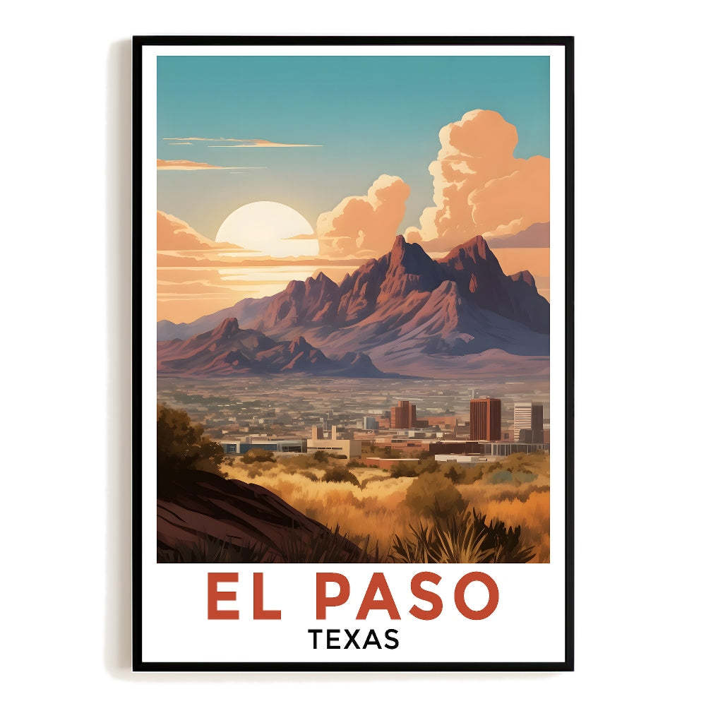 El Paso Texas Travel Poster Vintage Scenic Sunset City Souvenir Wall Art Landscape Print Painting Picture For Home Room Living Room Office Bedroom Decor Unframed | teecentury
