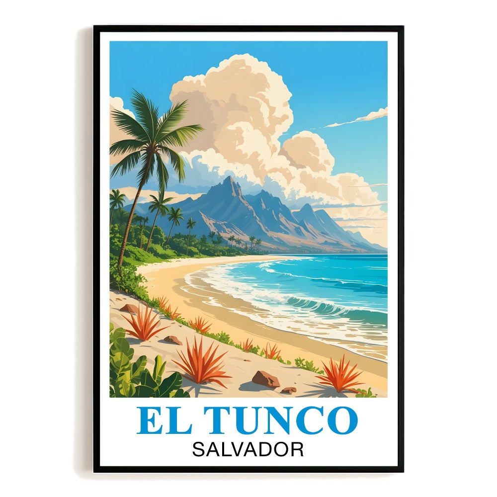 El Tunco El Salvador Vintage Travel Poster Iconic Beach Surf Mountain Sunset Wall Art Landscape Print For Tropical Vacation Lovers Home Decor Living Room Office Unframed | teecentury