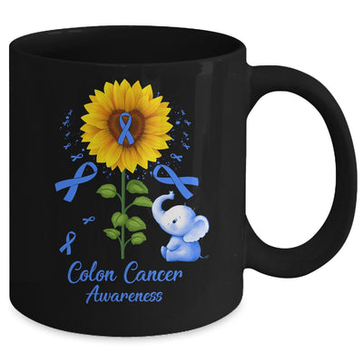 Elephant Blue Ribbon Colon Cancer Awareness Sunflower Mug | teecentury