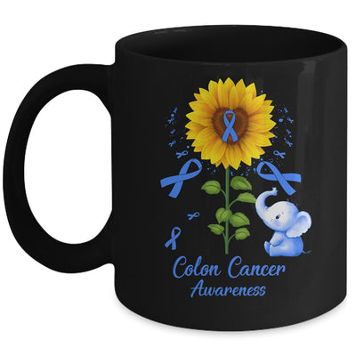Elephant Blue Ribbon Colon Cancer Awareness Sunflower Mug | teecentury