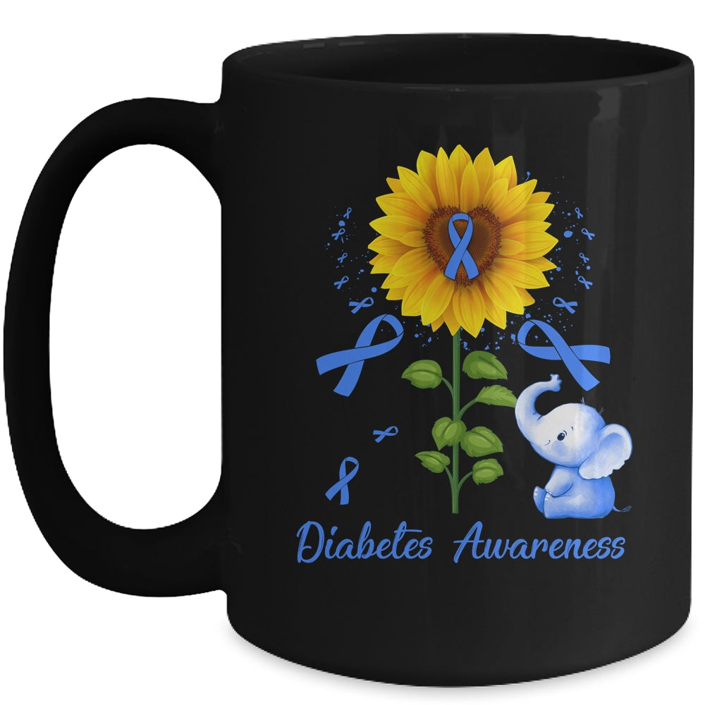 Elephant Blue Ribbon Diabetes Awareness Sunflower Mug | teecentury