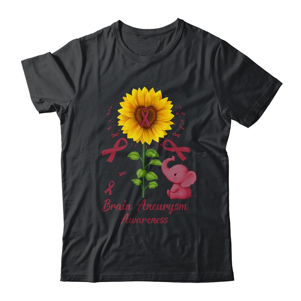Elephant Burgundy Ribbon Brain Aneurysm Awareness Sunflower Shirt & Hoodie | teecentury