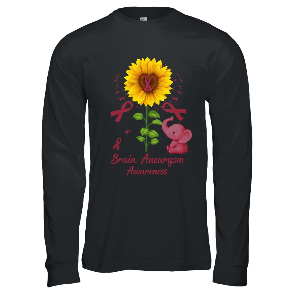 Elephant Burgundy Ribbon Brain Aneurysm Awareness Sunflower Shirt & Hoodie | teecentury