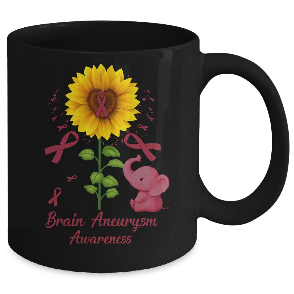 Elephant Burgundy Ribbon Brain Aneurysm Awareness Sunflower Mug | teecentury