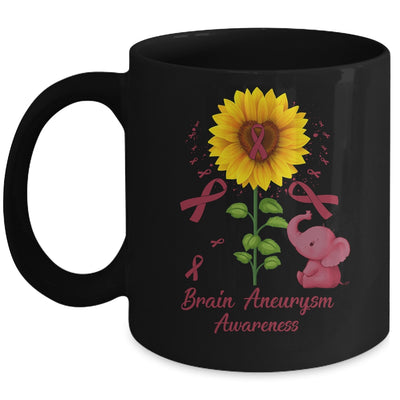 Elephant Burgundy Ribbon Brain Aneurysm Awareness Sunflower Mug | teecentury