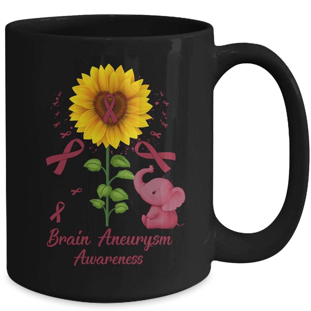 Elephant Burgundy Ribbon Brain Aneurysm Awareness Sunflower Mug | teecentury
