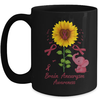 Elephant Burgundy Ribbon Brain Aneurysm Awareness Sunflower Mug | teecentury